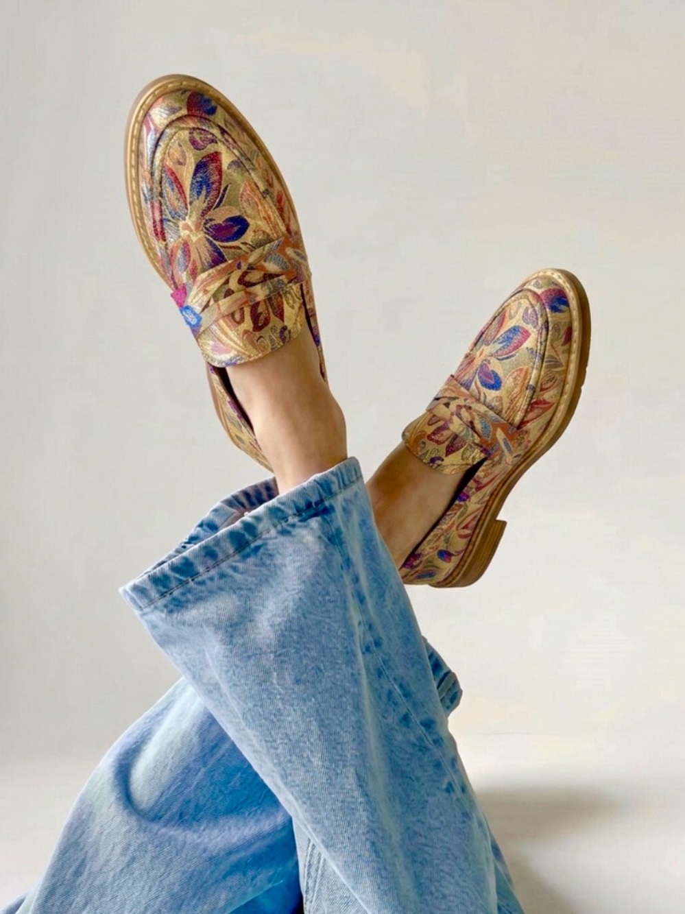 ASOS Floral Embroidered Gold Slip-On Loafers - EURO 5 US 7